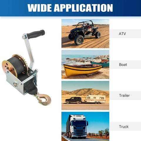 Beefy Heavy Duty Boat Trailer Winch With 5m Black Strap Hand Crank Gear Winch For Towing Up To 800 Lbs Rust Resistant Steel Body