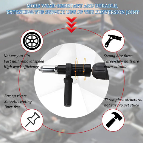 Cordless Car Rivet Gun Adapter Kit With Four Rivet Heads Power Drill Attachment For Auto Body Repairs