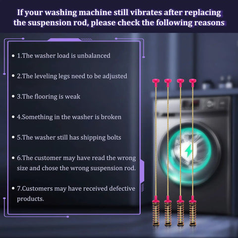 Direct Fit Washer Suspension Rods Replacement For WA Series Front Load Washers Easy Install Improves Stability And Quiet Spin