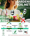 2 In 1 Soil Moisture And pH Meter Tester With Dual Screen For Plants Gardens Lawns And Indoor Outdoor Use No Guesswork For Smart Watering And Healthier Growth shown in use with flowers.