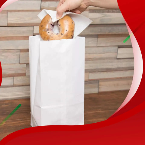4Lb White Paper Bags Pack Of 150 Count For Lunches Cookies Holidays And Arts And Crafts Eco Friendly White Kraft Bags Great For Snack Bags And Gift Wrapping with bagel being placed inside