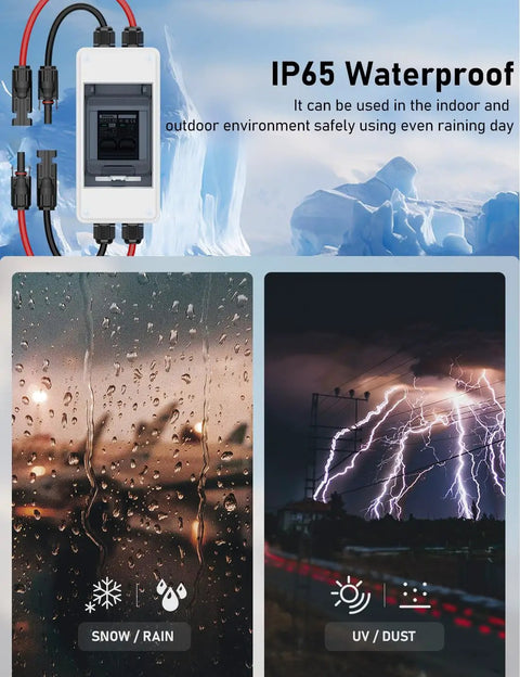 Heavy Duty Two Pole AC DC Disconnect Switch Box IP65 Weatherproof showcasing durability against rain, snow, and dust in outdoor conditions.
