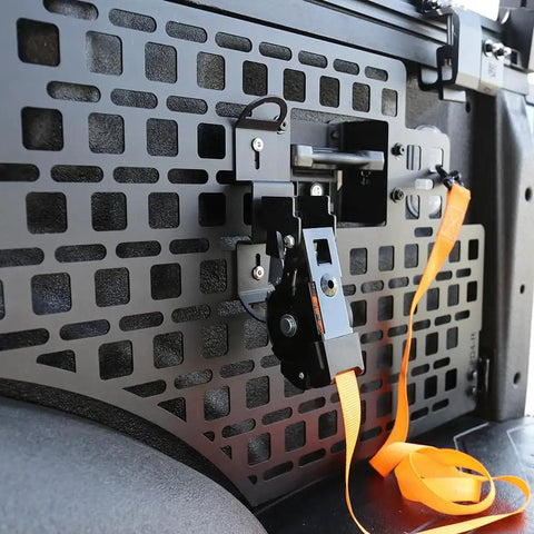 Universal MOLLE Panel Mounting Bracket Base Matte Black Steel 4 Pack Durable Powder Coated installed on vehicle