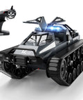 One Twelfth Scale RC Tank Beast With Fifteen Km Per Hour Top Speed, featuring tracks and remote control, shown in close-up
