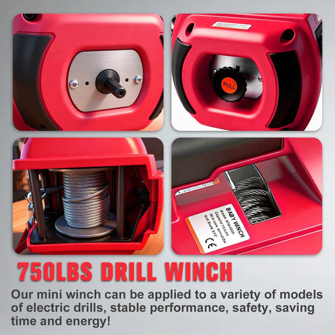 Portable Drill Winch With 750 Lb Pulling Capacity And 40 Ft Alloy Steel Wire Rope, Hand Winch For Lifting And Dragging, Lightweight One Person Setup, Heavy Duty Utility Tool For DIY Projects And Farm Or Workshop Use