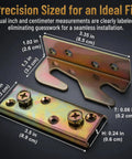 No Nonsense Heavy Duty Bed Rail Brackets Kit with Rock Solid wood frame connectors plates showing precision measurements for installation.