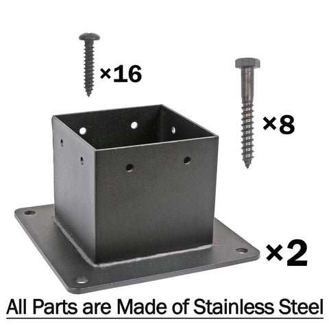 Beefed Up 4x4 Post Flange Anchor Base For Deck Railings With Screws Stainless Steel 201 Black Finish 2 Pack Includes 3.58x3.58 Inches