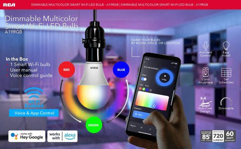 24 Pack WiFi Smart LED Light Bulbs Color Changing RGB Dimmable 800 Lumens 10W A19 with app control and voice assistant in room scene