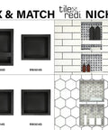 Mix and match recessed shower niche shelf in black, one inner shelf, 16 W x 14 H x 4 D, easy install, tile-ready storage