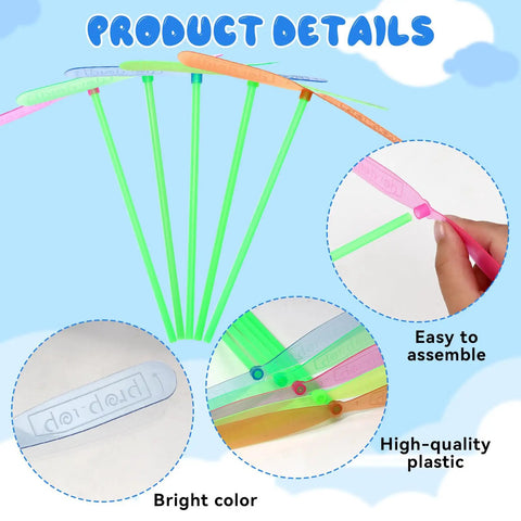 Product details of Transparent Color Hand Helicopter Set For Outdoor Fun 100 Pieces with focus on colorful plastic propellers.