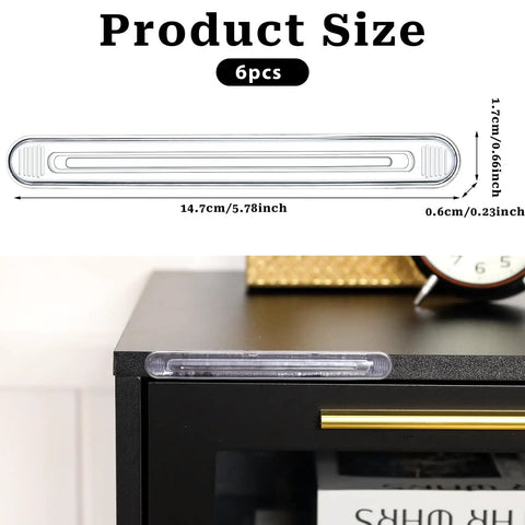 Rock Solid Silicone Cabinet Door Bumpers With Hella Strong Adhesive, Clear Furniture Protectors For Walls Drawers And Shower Doors, 6 Pack Easy Peel Stick Guards To Save Your Setup From Nasty Scratches, 14.7 cm size on cabinet.