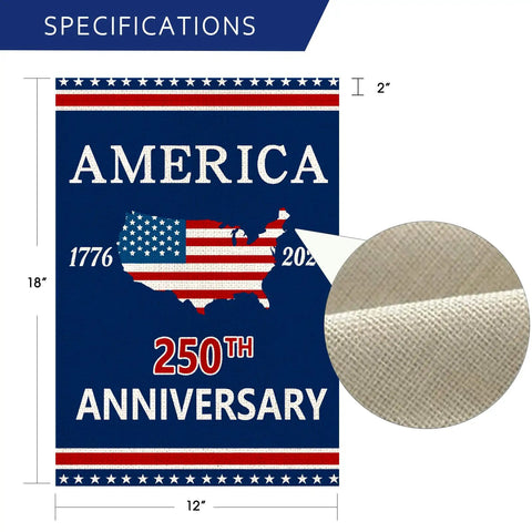 250th Anniversary USA Garden Flag For Outside With Map Design 1776-2026 Patriotic Yard Flag Double-Sided Waterproof Burlap 12x18 Inch