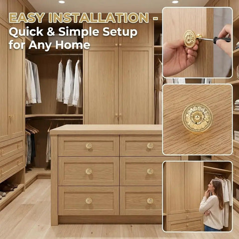 12 Pack Vintage Floral Drawer Knobs Set With Zinc Alloy Cabinet Pulls And Handles on wooden closet and dresser