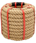 Heavy Duty 1 Inch Hemp Rope, 50 Feet, 4 Strand Twisted Twine, 900 Lb Break Strength, Natural Brown coiled with straps