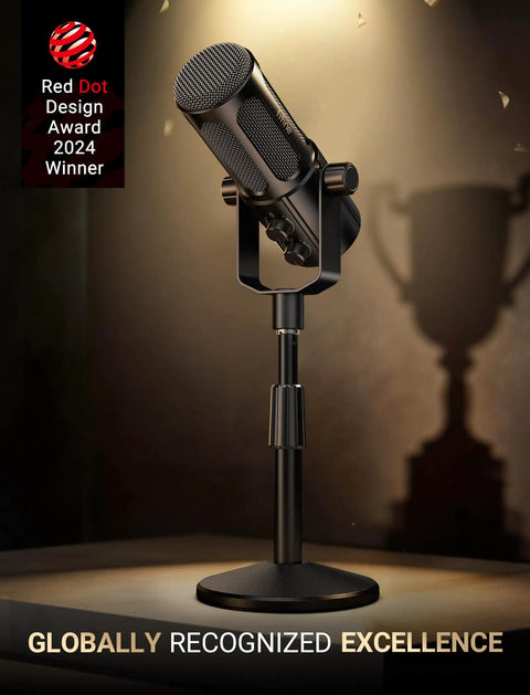 Dual Interface USB XLR Podcast Microphone with Desktop Stand Built Mute Button and Volume Knob Studio Metal Build