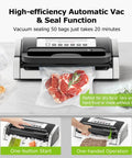 Globefish Technology Vacuum Sealer Machine for Home Kitchens sealing meat and vegetables with high-efficiency automatic function.
