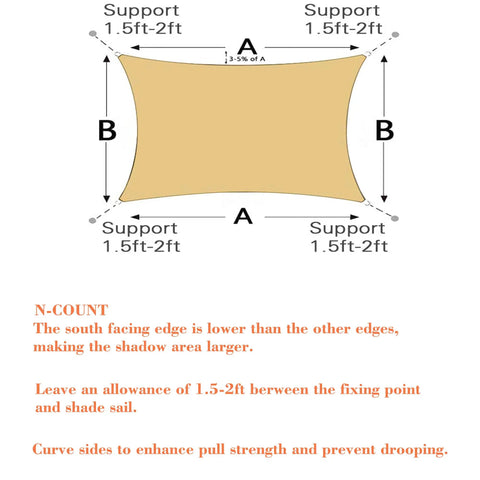 Rectangle Shade Sail 8x10 Sand Outdoor Patio Backyard UV Block Canopy With 185 GSM UV Protected Poly Fabric diagram