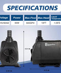 Killer 800 GPH Submersible Water Pump With Adjustable Flow Ultra Quiet Fountain Pump for specifications backdrop