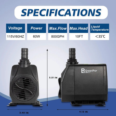 Killer 800 GPH Submersible Water Pump With Adjustable Flow Ultra Quiet Fountain Pump for specifications backdrop