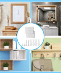 Heavy Duty Aluminum French Cleat Picture Hangers 2 Inch Z Clips With Dope Wall Mounting Hardware Solid Kit Includes Nifty Self Tapping Screws and Grippy Rubber Plugs layout with mounted frames and shelves.
