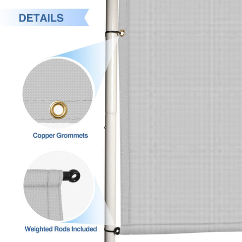 Close-up of 12x12 Ft Outdoor Shade Canopy Cover Waterproof UV Blocking With Grommets And Weighted Rods Light Gray