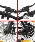 Hydraulic disc brake kit for e-bike, front and rear, 180mm rotors, black calipers and levers with silver rotors