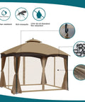 Universal Replacement Mosquito Netting For 10 By 10 Gazebo With 4 Panel Screen Walls And Zippers Outdoor Canopy Netting Weather Resistant Polyester Khaki Mosquito Net Only displayed on gazebo