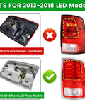 Comparison chart of Dodge Ram LED Tail Light Assembly Right Passenger Side For 2013-2018 Ram 1500 And 2014-2018 Ram 2500 3500 models.