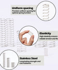 Front view of stainless steel compression springs in an 185-piece, 13-size assortment kit for home repair