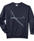 Soaring Terms Aviator Sweatshirt For Pilots And Aviation Gearheads A Relaxed Fit Black Crewneck Gift For Dad Mom Brother Sister Or Any Aviation Buddy Soft Washed US Cotton displaying a stylized airplane diagram