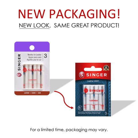 Leather Sewing Machine Needles Set of 5 Pack for Thick Leather and Heavy Fabrics 3 x 90/14 and 2 x 100/16 with Wedge Shape Point Penetrates Leather Suede Vinyl Without Tearing, new packaging