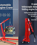 Heavy Duty 2 Ton Folding Hydraulic Engine Hoist With Telescopic Boom And Six Durable Casters Rock Solid Cherry Picker Shop Crane in use lifting an engine.