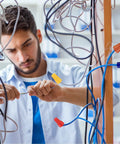 Man using 102 Pcs Wire Nut Connectors Kit With Colorful Caps And Spring Loaded Twist Nuts Portable Electrical Wire Nut Kit for wiring