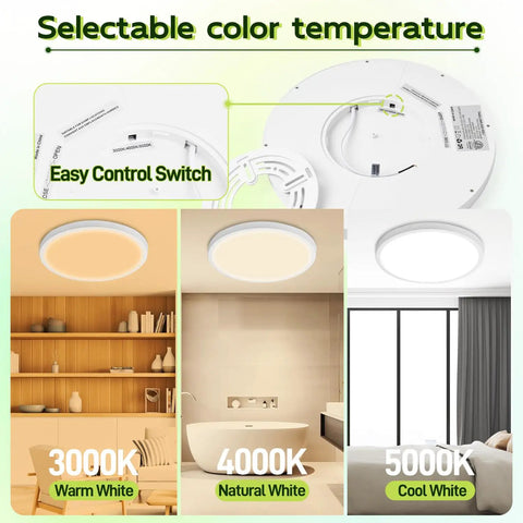32 Inch Oval Led Flat Panel Light White 38W 3800 Lumens Killer Bright Edge Lit Dimmable Flush Mount Ceiling Fixture With 3000K 4000K 5000K Cct Selectable And 120 Degree Beam Angle ETL Listed showing selectable color temperature settings