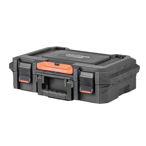 TradeStack System Tool Box With Water Resistant Construction 21 Inch Heavy Duty Storage Case in black, front view