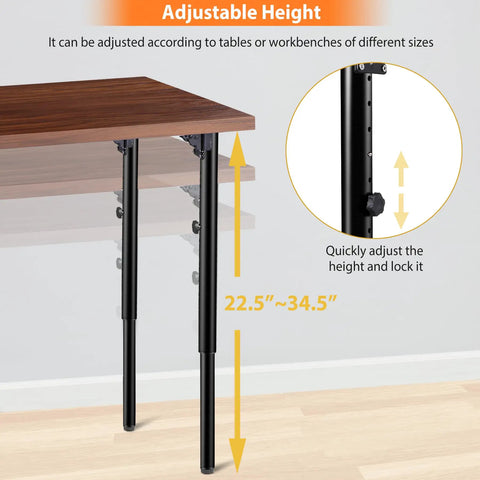 Adjustable height of Heavy Duty Folding Adjustable Table Legs 4 Pack Steel Powder Coated RV Camper Support Frame, 22.5 to 34.5 inches.