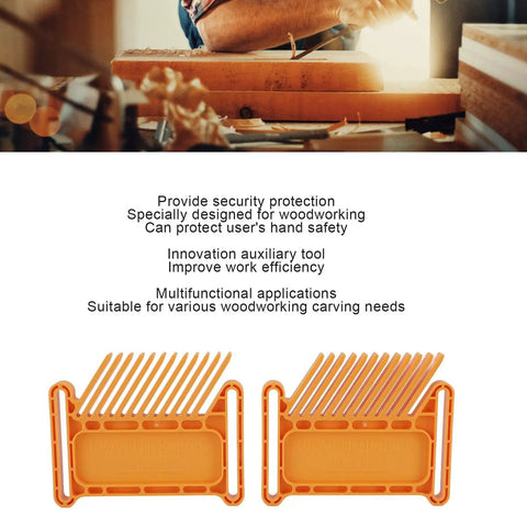 Premium Wheat Featherboard For Router Tables And Band Saws Ultimate Woodworking Safety hold down clamps in orange for securing workpieces.