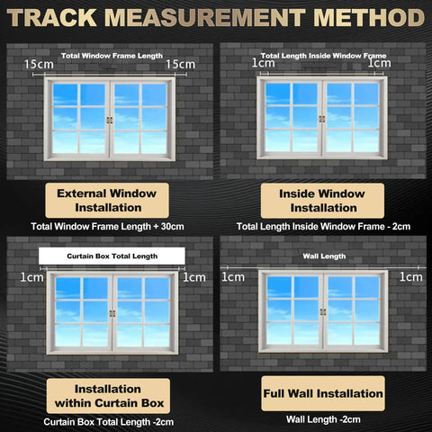 Heavy Duty Aluminum Curtain Track System For Windows And Rooms, Wall Mounted Silent Sliding Rail For Drapes, Room Dividers, Living Room And Bedroom, 9.5ft White, Easy Install And Strong Support. Track measurement guide for wall, inside frame and curtain box installation