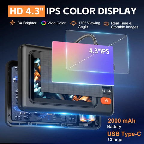 Exploded view of 4.3 inch IPS display from 1920P HD Dual Lens Borescope Camera With Light And 4 Point 3 Inch LCD Screen 8 Adjustable LEDs
