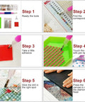 Diamond Painting Kit For Adults Beginners 5D Full Drill DIY Tiger Art Set steps with tools and process instructions.