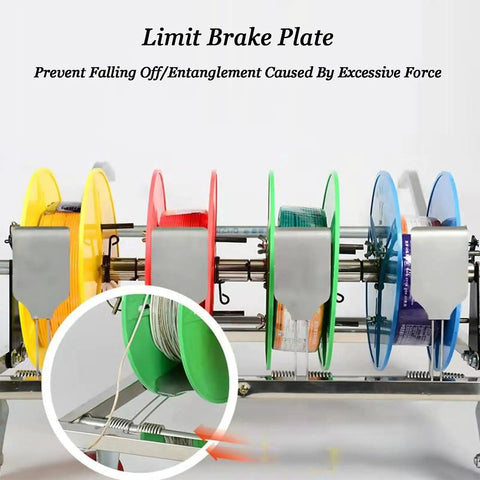 Heavy Duty Wire Spool Rack With Four Rods Multi Purpose Cable Dispenser And Organizer in use with colorful spools.