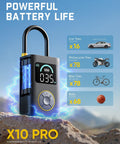 X10 Pro Portable Tire Inflator With No Fuss 35 Second Jet Inflation 150 Psi Cordless Air Pump for cars, motorcycles, bikes, balls, digital gauge.