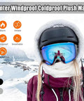Warm Fleece Ski Mask With Windproof Coldproof Shield For Men And Women One Size Fits All Black worn in snowy landscape