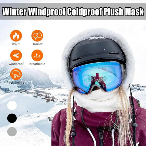 Warm Fleece Ski Mask With Windproof Coldproof Shield For Men And Women One Size Fits All Black worn in snowy landscape