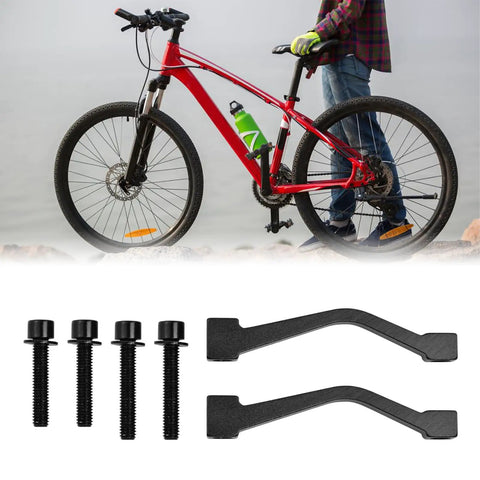 Two Pack Post Mount Disc Brake Adapter For 180mm Rotors with screws, mountain bike setup with red frame, side view