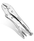 Mini 4 Inch Curved Jaw Locking Pliers With Wire Cutter Chrome Vanadium Steel Vise Grips For Clamping Twisting And Welding Jobs Heavy Duty Adjustable Locking Pliers Set, side view.