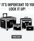 Black locking storage boxes, various sizes, with handles and combination locks; focus on Locking Medicine Storage Box With Combination Lock For Safe Med Storage, First Aid And Pill Organization, Elastic Dividers For Quick Sorting, 3.75 X 11.88 X 5.25 Inches, Black.