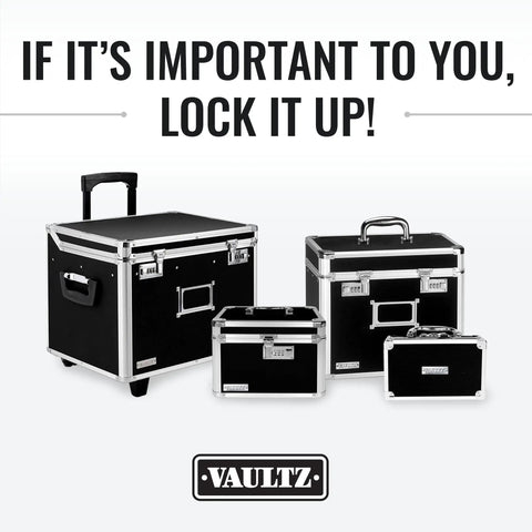 Black locking storage boxes, various sizes, with handles and combination locks; focus on Locking Medicine Storage Box With Combination Lock For Safe Med Storage, First Aid And Pill Organization, Elastic Dividers For Quick Sorting, 3.75 X 11.88 X 5.25 Inches, Black.