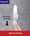 Nine Piece Wall Hook Set With Twelve Adhesive Strips For Damage Free Hanging In Bathroom And Kitchen Heavy Duty ABS Plastic White