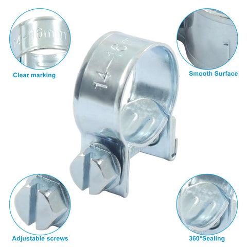 Close-up of Beefy Heavy Duty Fuel Line Clamp from 30 Stainless Steel Hose Clamps Kit with adjustable screw and 360-degree seal.